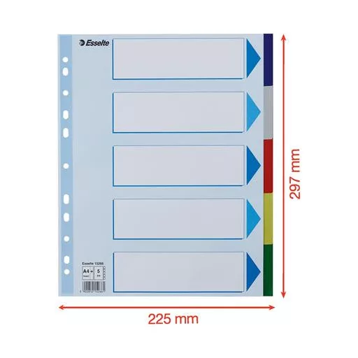 Regiszter, műanyag, A4 Maxi, 5 részes, ESSELTE