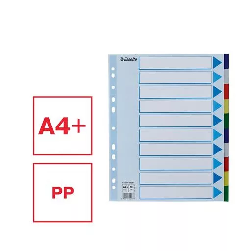 Regiszter, műanyag, A4 Maxi, 10 részes, ESSELTE