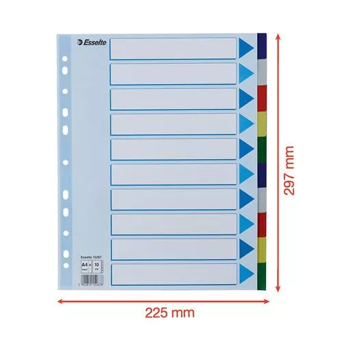 Regiszter, műanyag, A4 Maxi, 10 részes, ESSELTE