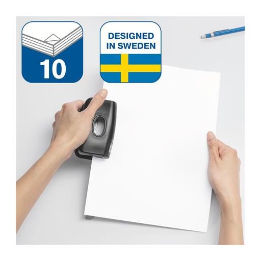 Lyukasztó, kétlyukú, 10 lap, RAPID "FC10 Fashion", fekete