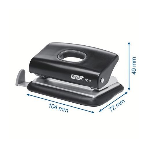Lyukasztó, kétlyukú, 10 lap, RAPID "FC10 Fashion", fekete