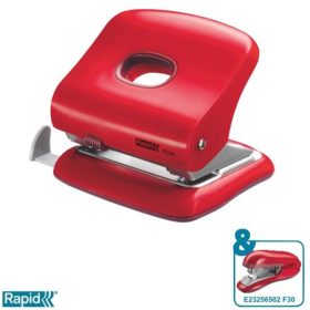   Lyukasztó, kétlyukú, 30 lap, RAPID "FC30", meggyvörös