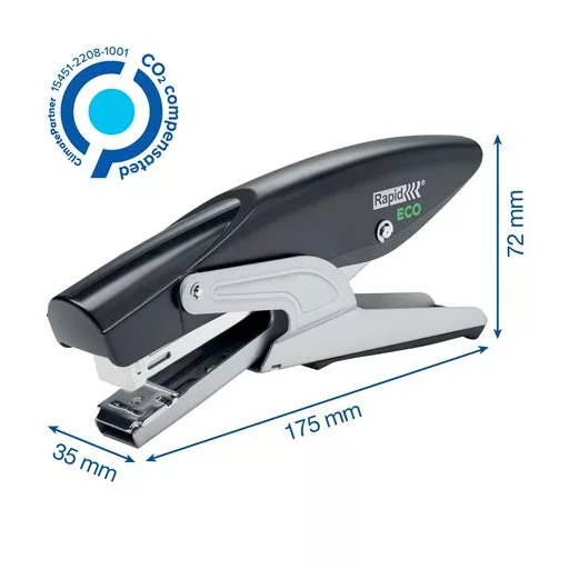 Tűzőgép, kézi, újrahasznosított, 24/6, 26/6, 20 lap, RAPID "Eco", fekete