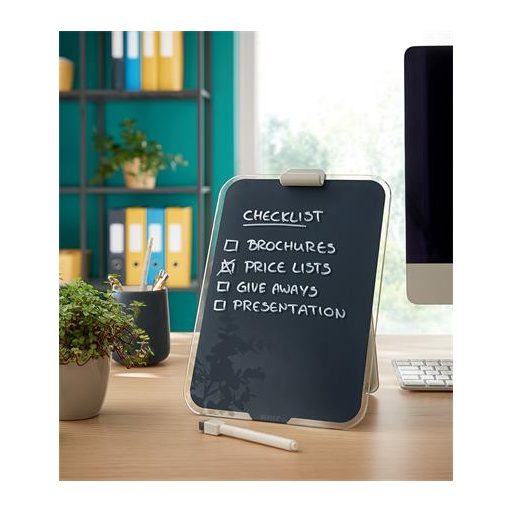 Üvegtábla, törölhető, asztali, A4, LEITZ "Cosy", bársonyszürke