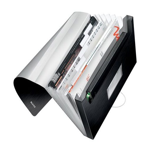 Harmonikamappa, A4, PP, 6 rekeszes, LEITZ "Style", szaténfekete