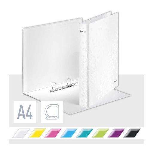 Gyűrűs könyv, 2 gyűrű, D alakú, 40 mm, A4 Maxi, karton, LEITZ "Wow", fehér