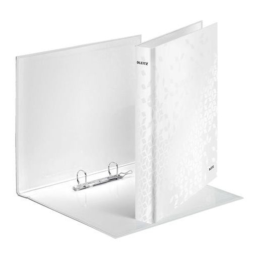 Gyűrűs könyv, 2 gyűrű, D alakú, 40 mm, A4 Maxi, karton, LEITZ "Wow", fehér