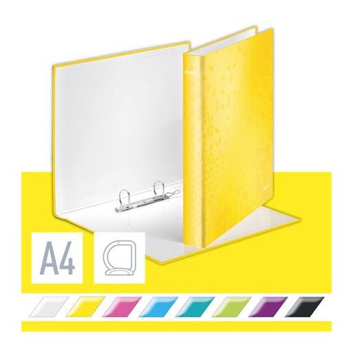 Gyűrűs könyv, 2 gyűrű, D alakú, 40 mm, A4 Maxi, karton, LEITZ "Wow", sárga