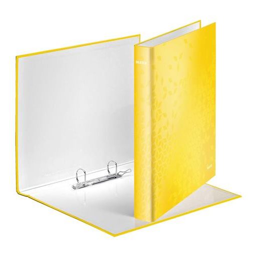 Gyűrűs könyv, 2 gyűrű, D alakú, 40 mm, A4 Maxi, karton, LEITZ "Wow", sárga