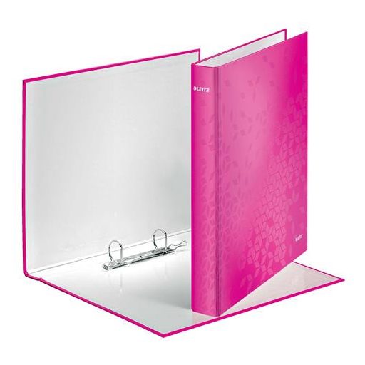 Gyűrűs könyv, 2 gyűrű, D alakú, 40 mm, A4 Maxi, karton, LEITZ "Wow", rózsaszín
