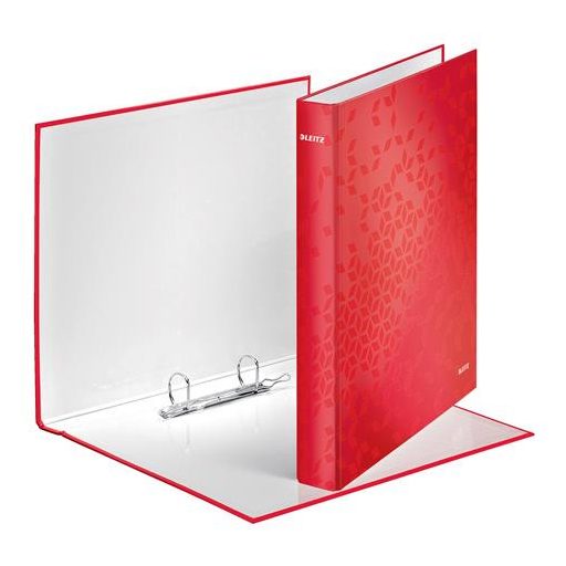 Gyűrűs könyv, 2 gyűrű, D alakú, 40 mm, A4 Maxi, karton, LEITZ "Wow", piros