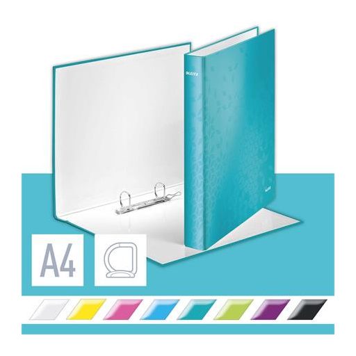 Gyűrűs könyv, 2 gyűrű, D alakú, 40 mm, A4 Maxi, karton, LEITZ "Wow", jégkék