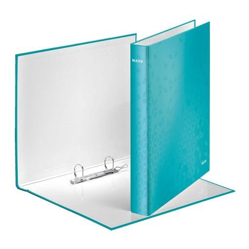 Gyűrűs könyv, 2 gyűrű, D alakú, 40 mm, A4 Maxi, karton, LEITZ "Wow", jégkék