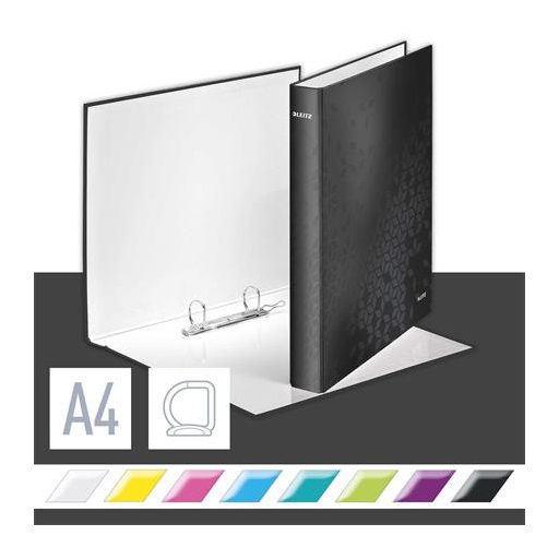 Gyűrűs könyv, 2 gyűrű, D alakú, 40 mm, A4 Maxi, karton, LEITZ "Wow", fekete