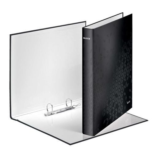 Gyűrűs könyv, 2 gyűrű, D alakú, 40 mm, A4 Maxi, karton, LEITZ "Wow", fekete