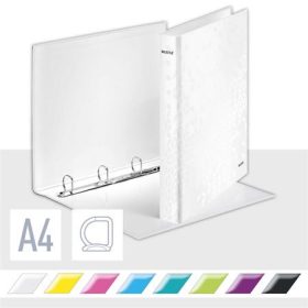   Gyűrűs könyv, 4 gyűrű, D alakú, 40 mm, A4 Maxi, karton, LEITZ "Wow", fehér