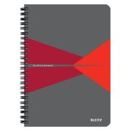   Spirálfüzet, A5, kockás, 90 lap, laminált karton borító, LEITZ "Office", szürke-piros