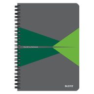   Spirálfüzet, A5, kockás, 90 lap, laminált karton borító, LEITZ "Office", szürke-zöld