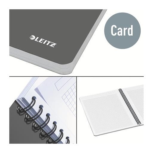 Spirálfüzet, A5, kockás, 90 lap, laminált karton borító, LEITZ "Office", szürke