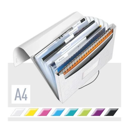 Harmonikamappa, A4, PP, 6 rekeszes, LEITZ "Wow", fehér