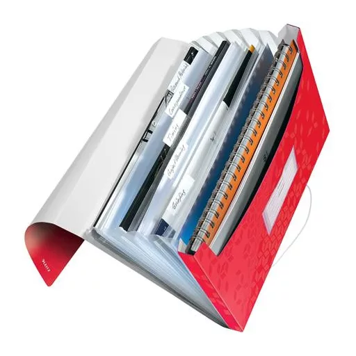 Harmonikamappa, A4, PP, 6 rekeszes, LEITZ "Wow", piros