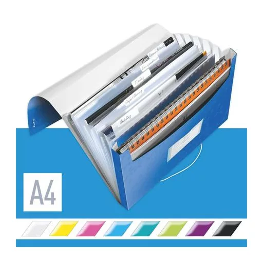 Harmonikamappa, A4, PP, 6 rekeszes, LEITZ "Wow", kék