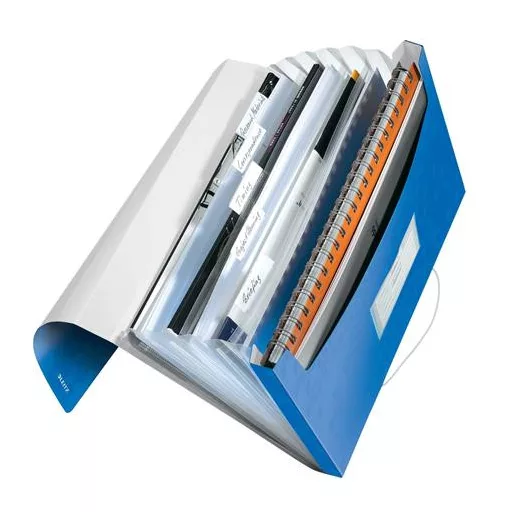 Harmonikamappa, A4, PP, 6 rekeszes, LEITZ "Wow", kék