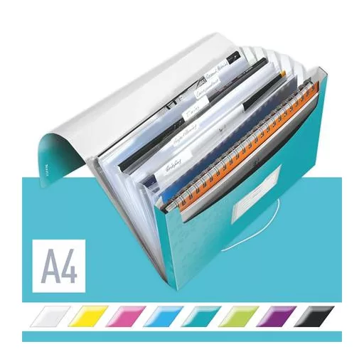 Harmonikamappa, A4, PP, 6 rekeszes, LEITZ "Wow", jégkék