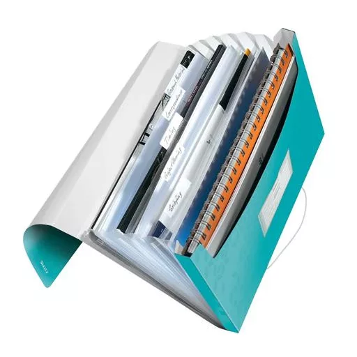 Harmonikamappa, A4, PP, 6 rekeszes, LEITZ "Wow", jégkék
