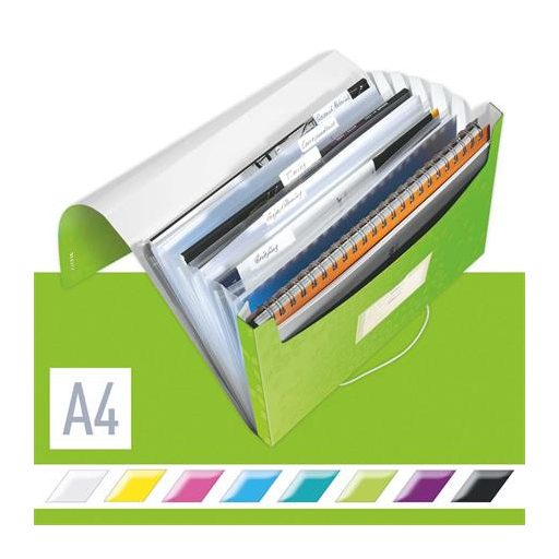 Harmonikamappa, A4, PP, 6 rekeszes, LEITZ "Wow", zöld