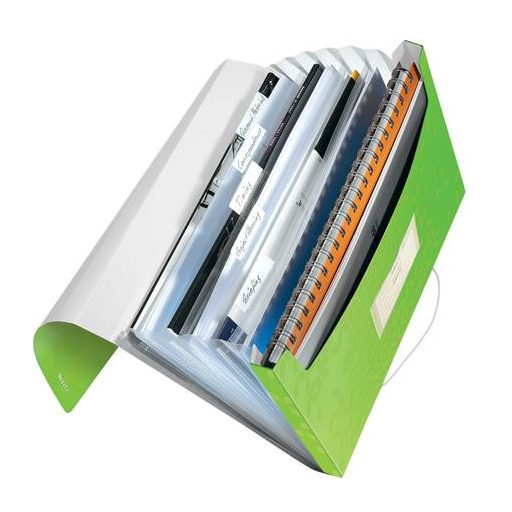 Harmonikamappa, A4, PP, 6 rekeszes, LEITZ "Wow", zöld