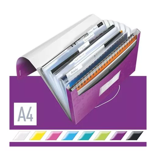 Harmonikamappa, A4, PP, 6 rekeszes, LEITZ "Wow", lila