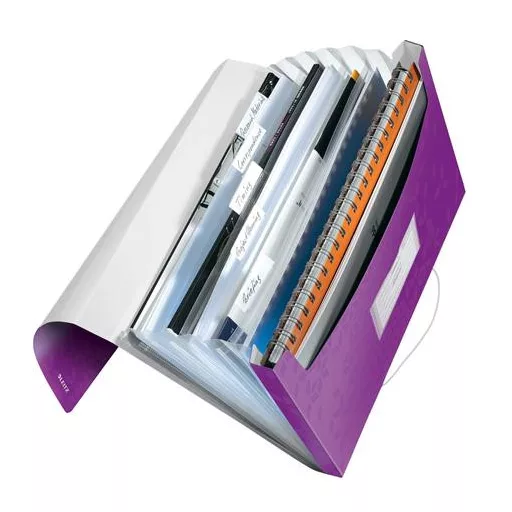 Harmonikamappa, A4, PP, 6 rekeszes, LEITZ "Wow", lila