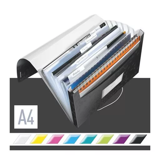 Harmonikamappa, A4, PP, 6 rekeszes, LEITZ "Wow", fekete