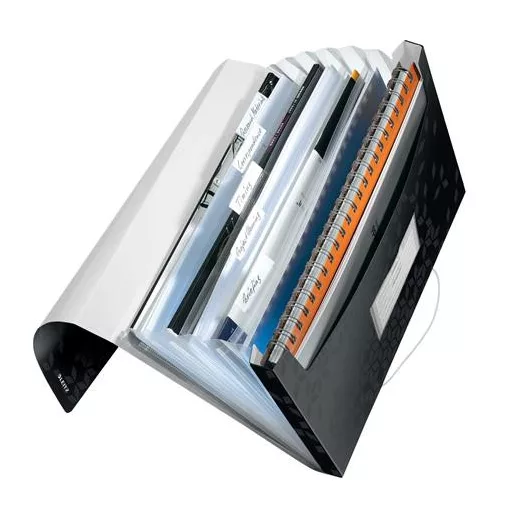 Harmonikamappa, A4, PP, 6 rekeszes, LEITZ "Wow", fekete