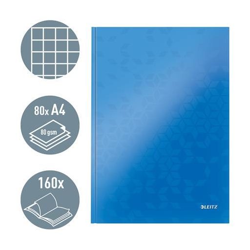 Beíró, A4, kockás, 80 lap, keményfedeles, LEITZ "Wow", kék