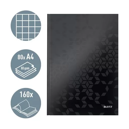 Beíró, A4, kockás, 80 lap, keményfedeles, LEITZ "Wow", fekete