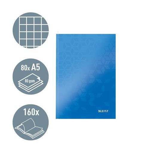 Beíró, A5, kockás, 80 lap, keményfedeles, LEITZ "Wow", kék