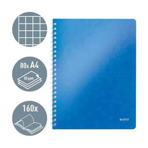 Spirálfüzet, A4, kockás, 80 lap, LEITZ "Wow", kék