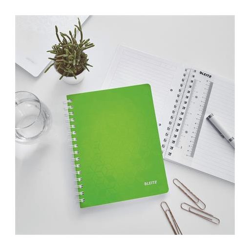Spirálfüzet, A5, vonalas, 80 lap, LEITZ "Wow", zöld