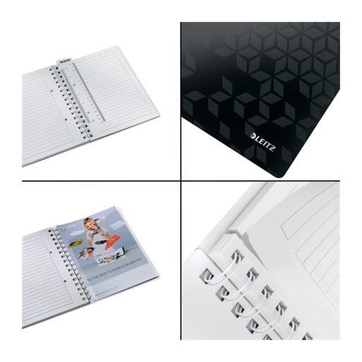 Spirálfüzet, A5, vonalas, 80 lap, LEITZ "Wow", fekete