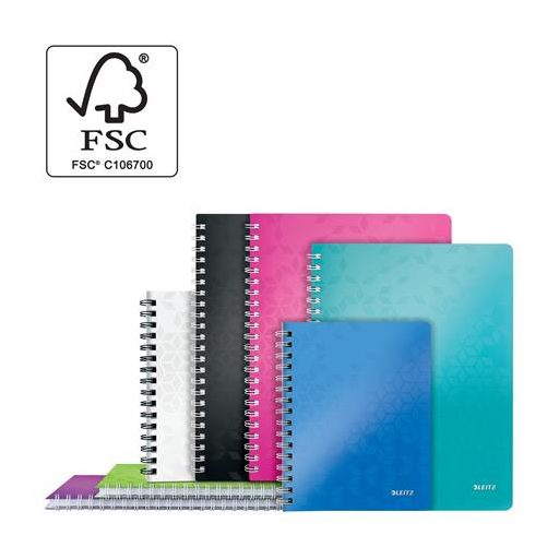 Spirálfüzet, A5, kockás, 80 lap, LEITZ "Wow", zöld