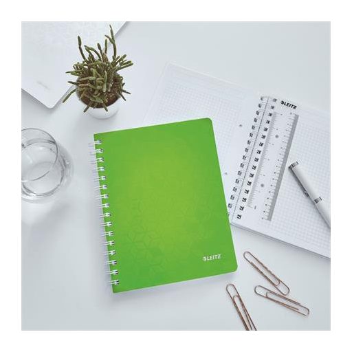 Spirálfüzet, A5, kockás, 80 lap, LEITZ "Wow", zöld