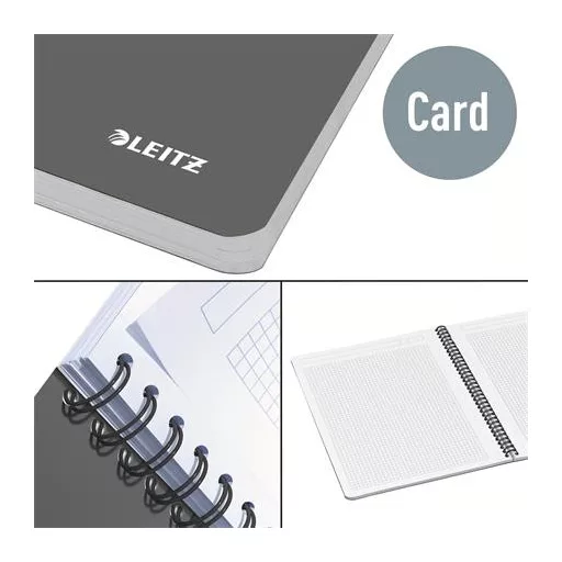 Spirálfüzet, A4, kockás, 90 lap, laminált karton borító, LEITZ "Office", szürke-kék