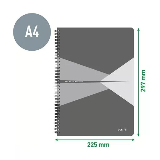 Spirálfüzet, A4, kockás, 90 lap, laminált karton borító, LEITZ "Office", szürke-kék