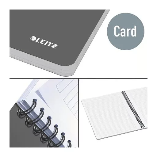 Spirálfüzet, A4, vonalas, 90 lap, laminált karton borító, LEITZ "Office", szürke-kék