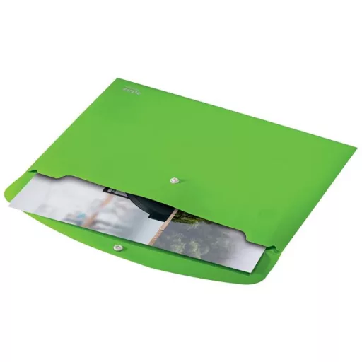 Irattartó tasak, A4, PP, patentos, LEITZ "Recycle", zöld