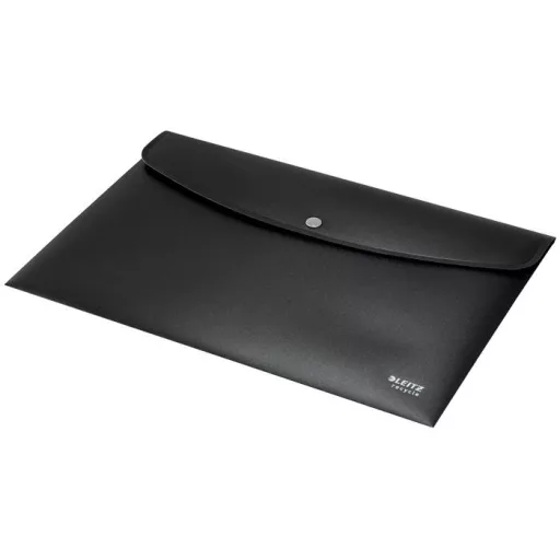 Irattartó tasak, A4, PP, patentos, LEITZ "Recycle", fekete