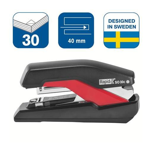 Tűzőgép, 30 lap, lapos tűzés, RAPID "Supreme OmniPress S030c", fekete/piros