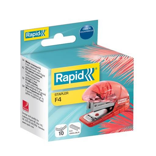 Tűzőgép, mini, 24/6, 26/6, 10 lap, RAPID "Colour'Breeze", korall